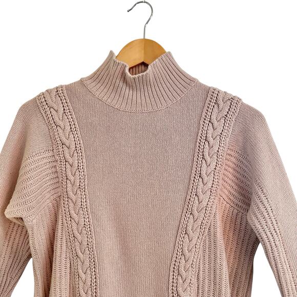 Reiss Dalia Cableknit Wool Blend Sweater Sz Small Classic Funnel Neck Beige - Picture 3 of 7